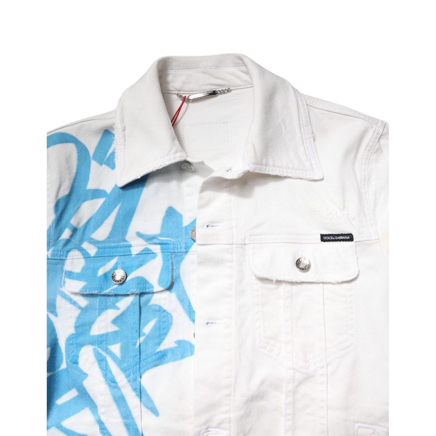 Dolce & Gabbana White Graffiti Cotton Stretch Denim Jacket JKT41311-48