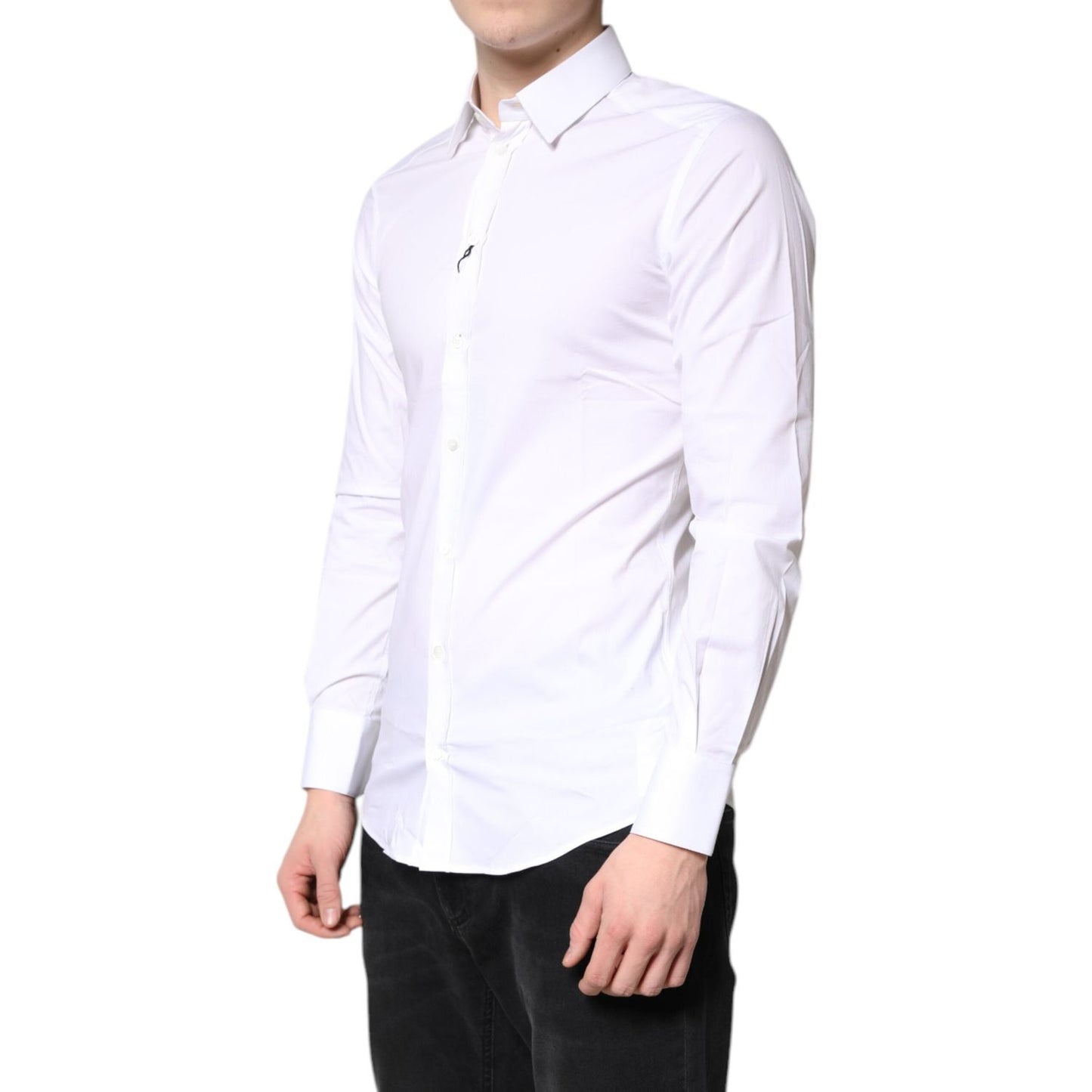 Dolce & Gabbana White Cotton Stretch GOLD Dress Formal Shirt TSH878610-38