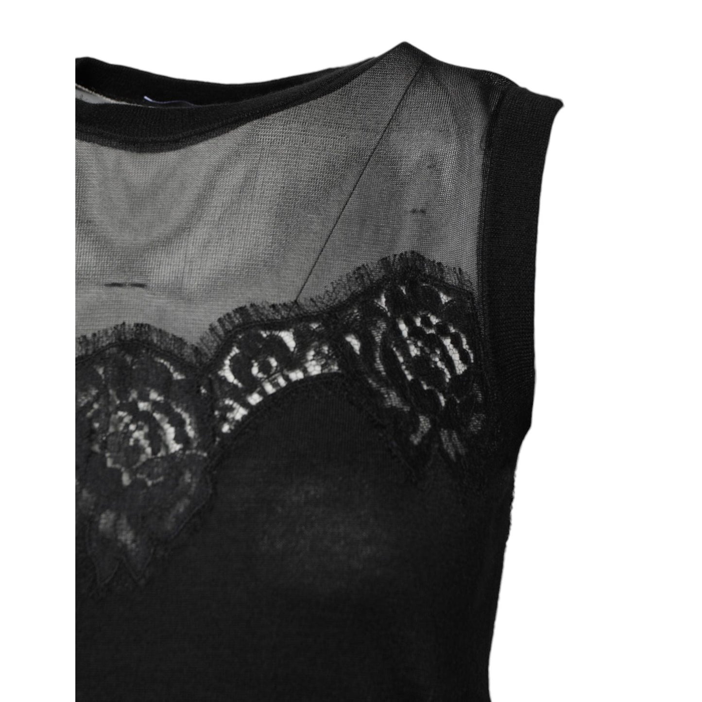 Dolce & Gabbana Black Lace Sheer Crew Neck Sleeveless Top TSH878592-38