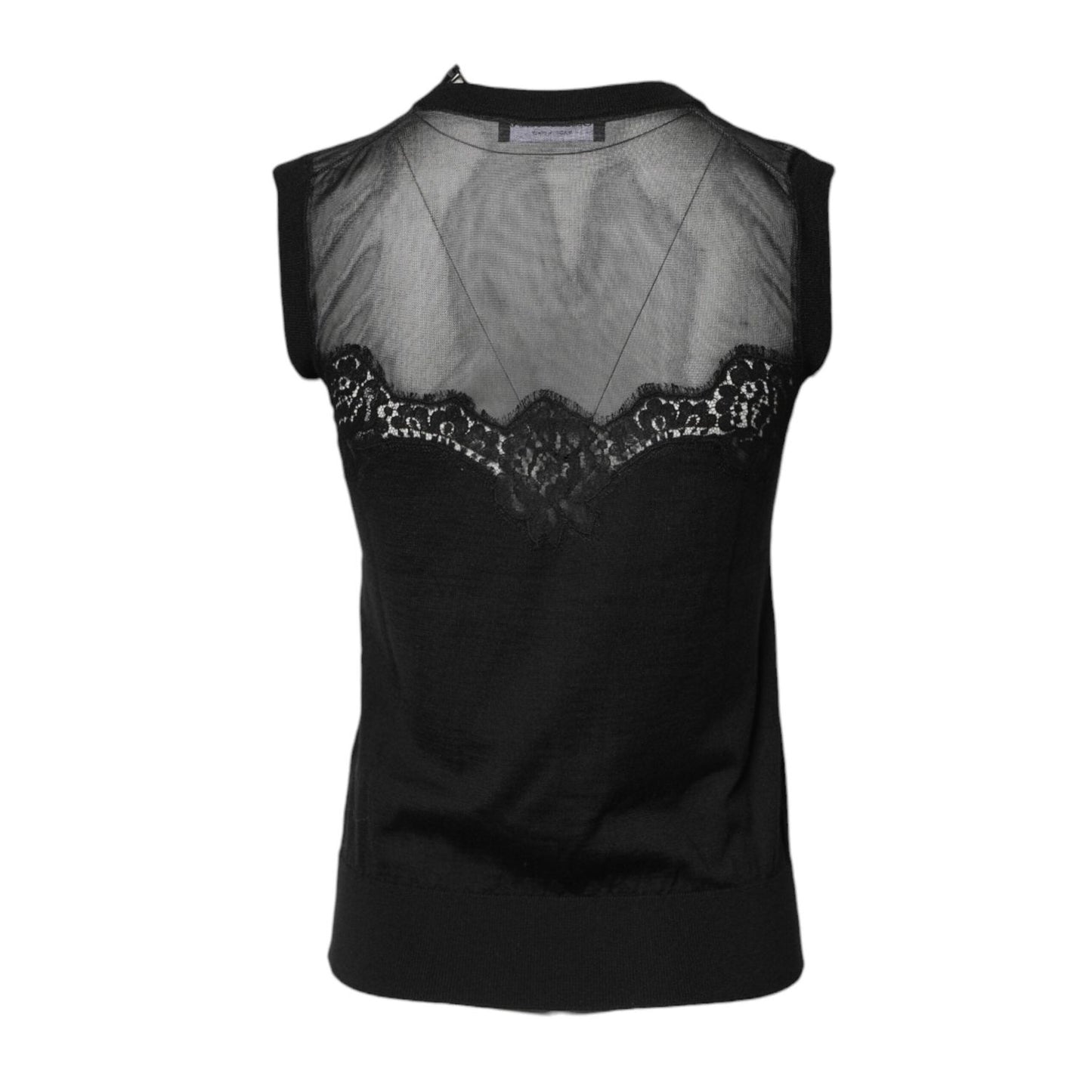 Dolce & Gabbana Black Lace Sheer Crew Neck Sleeveless Top TSH878592-38