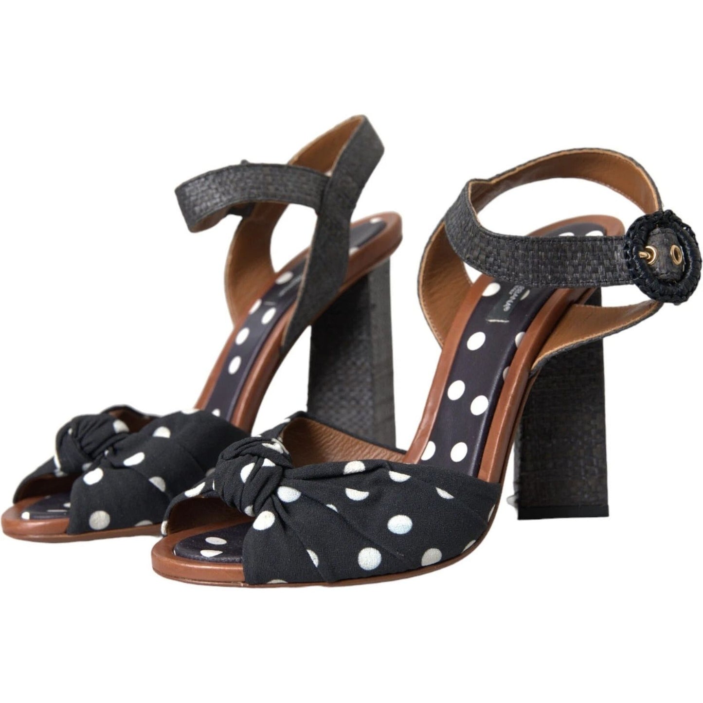 Dolce & Gabbana Black Polka Dot Leather Heels Sandals Shoes LA10813-39
