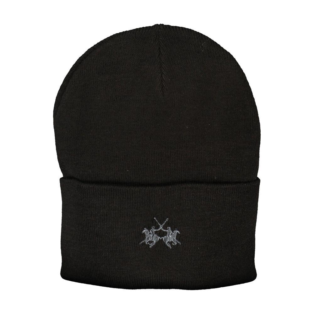 La Martina black polyester hat with logo embroidery. Stylish cap perfect for casual wear and fashion-forward looks.