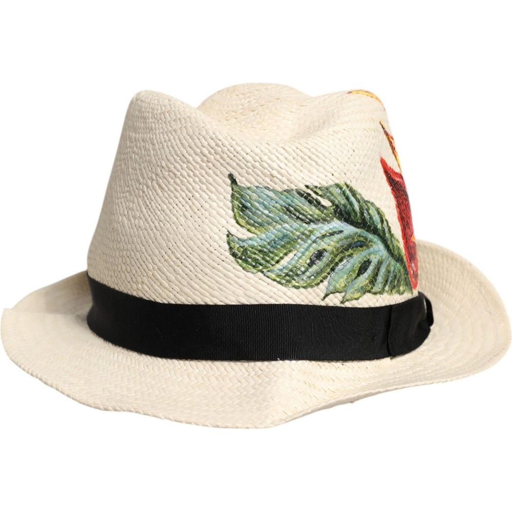 Dolce & Gabbana Dolce & Gabbana Beige Floral Print Straw Wide Brim Fedora Hat HAT9694-57 1728,57 cm|S,58 cm|M,59 cm|L,67345645728,Accessories,Beige,Dolce & Gabbana,Hats & Caps - Men - Accessories,Material: 100% Straw,Men,Men - Accessories,New with tags