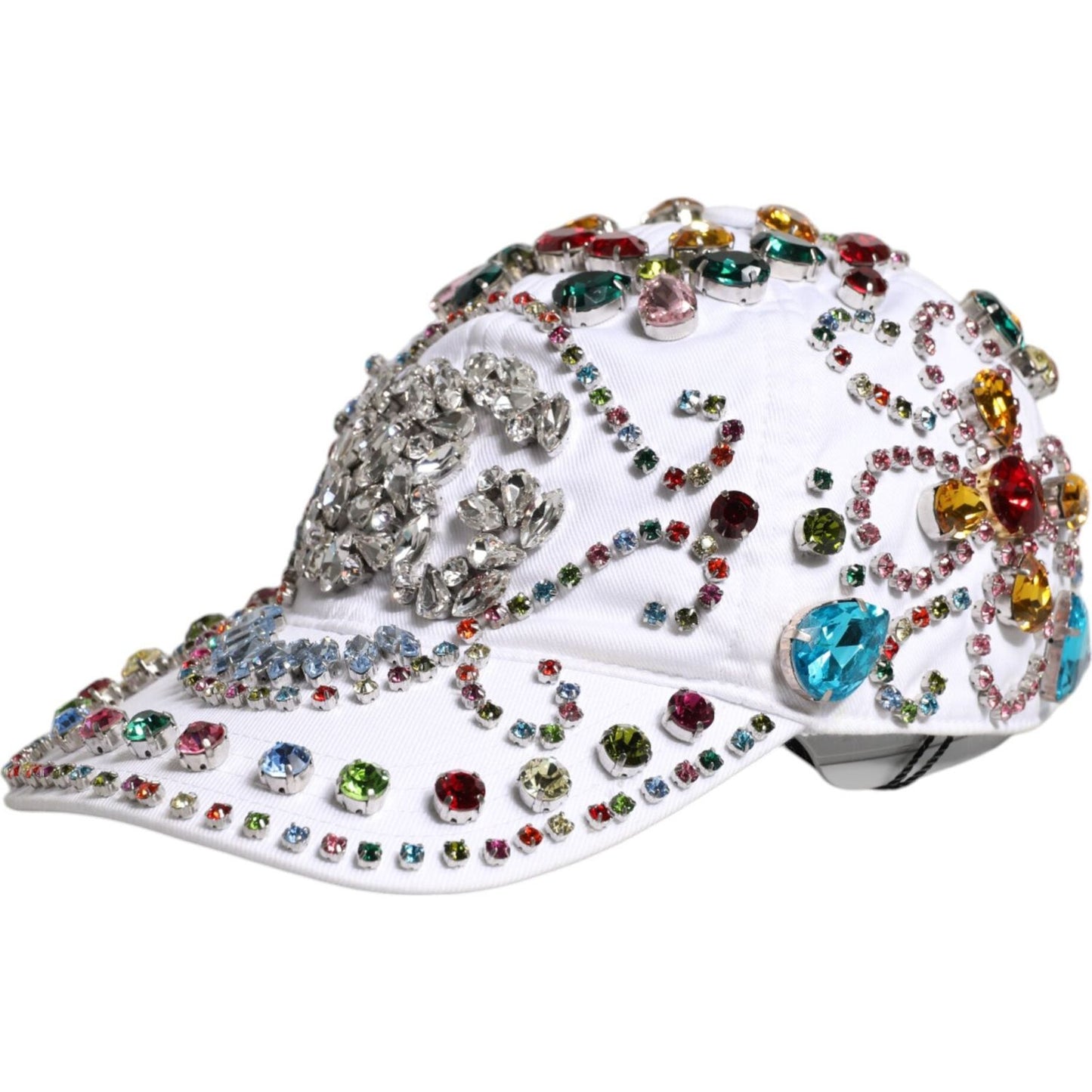 Dolce & Gabbana White Multicolor Crystal Embellish Baseball Cap Dolce & Gabbana Light Gray