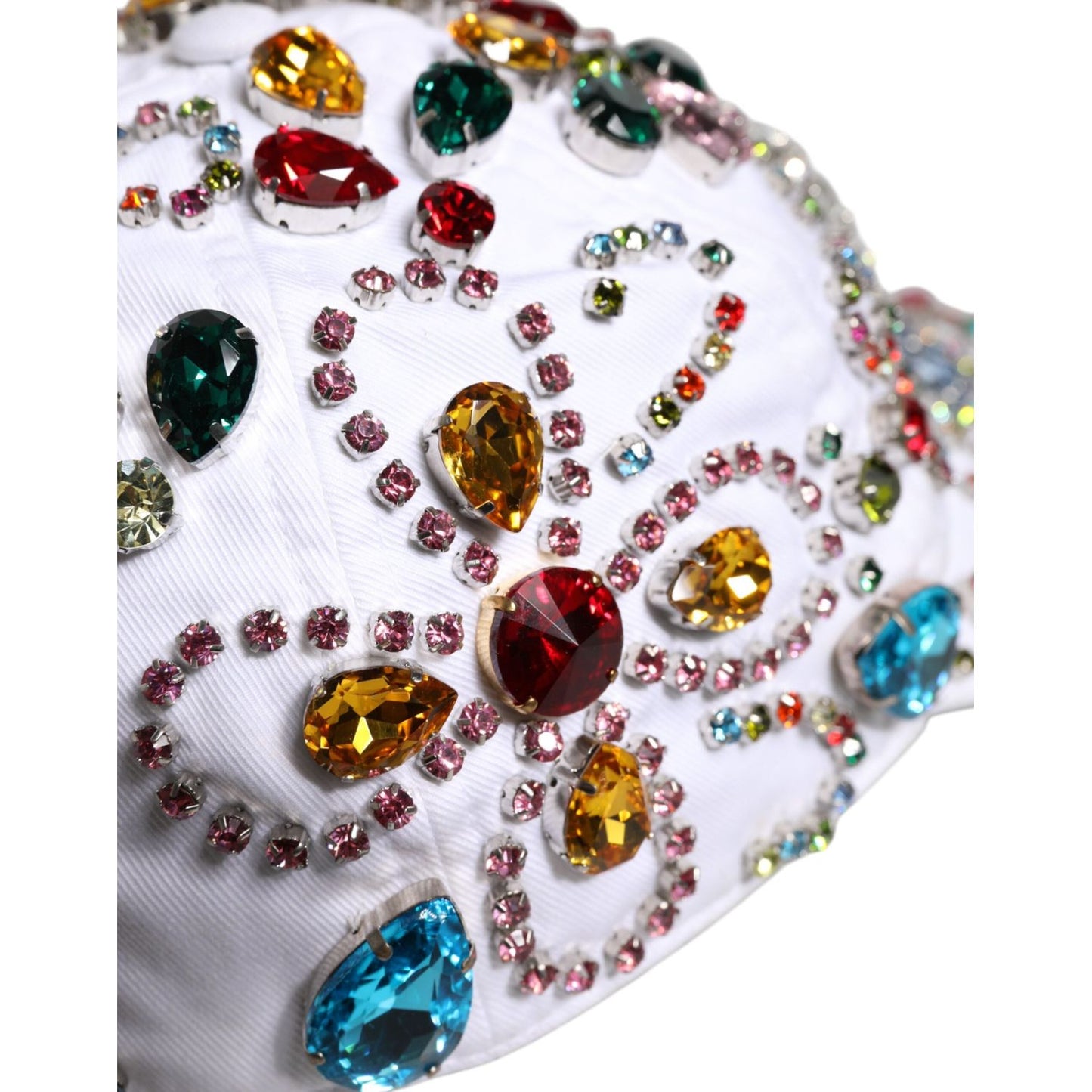 Dolce & Gabbana White Multicolor Crystal Embellish Baseball Cap Dolce & Gabbana Light Gray