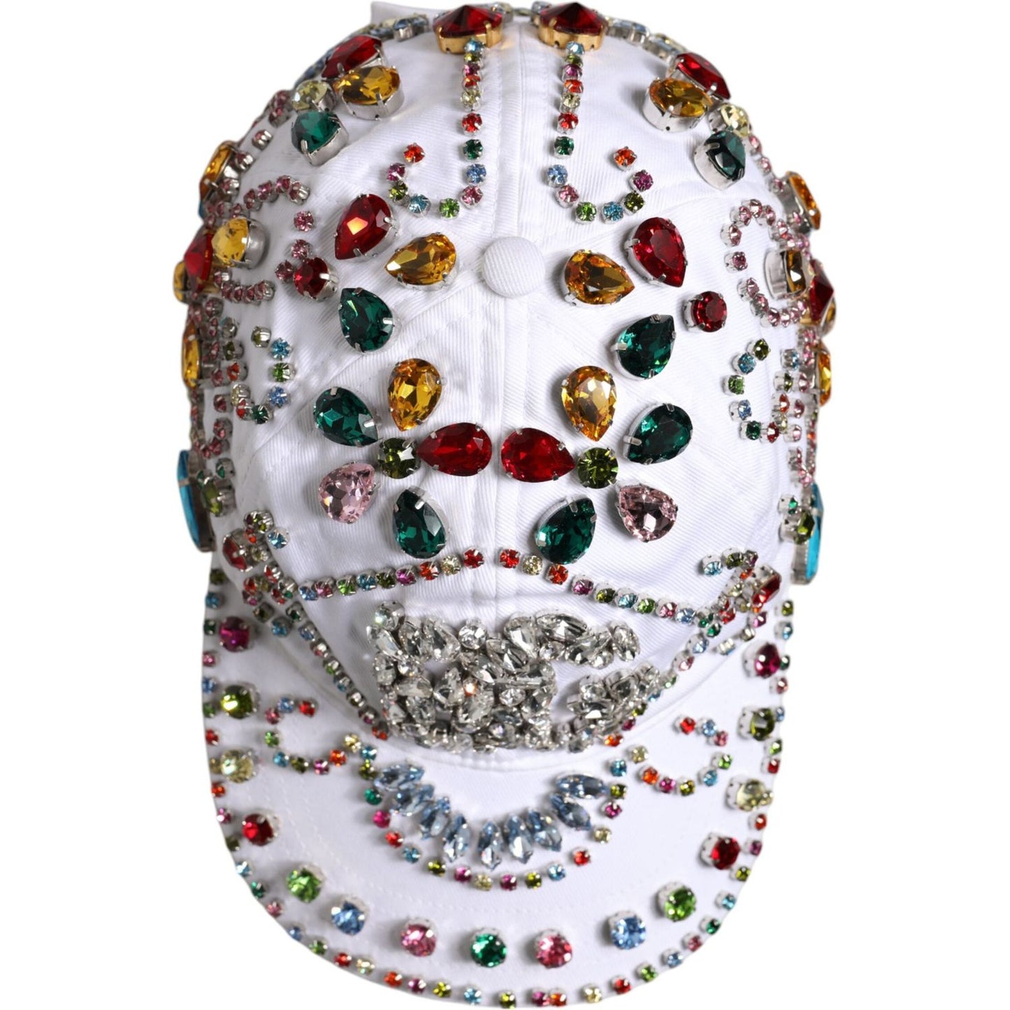 Dolce & Gabbana White Multicolor Crystal Embellish Baseball Cap Dolce & Gabbana Light Gray