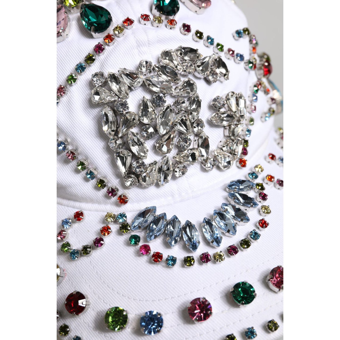 Dolce & Gabbana White Multicolor Crystal Embellish Baseball Cap Dolce & Gabbana Light Gray