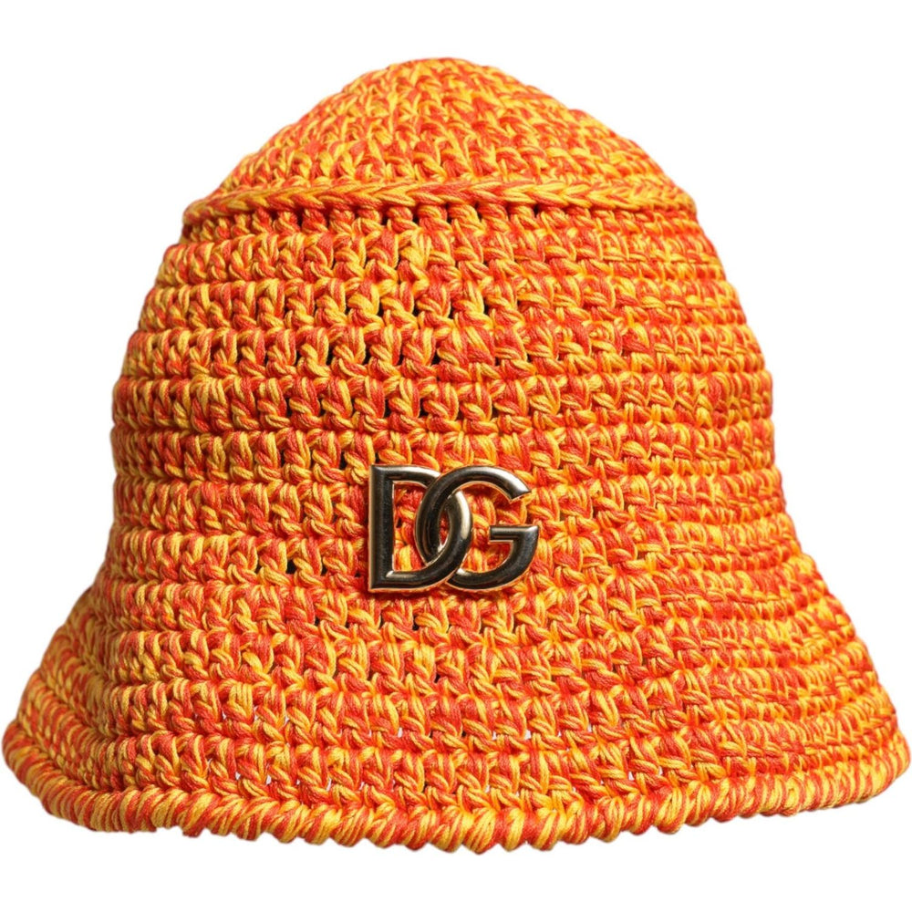 Dolce & Gabbana Dolce & Gabbana Orange Cotton Crochet DG Logo Bucket Hat HAT9659 1728,67345645728,Accessories,Dolce & Gabbana,Hat - Women - Accessories,Material: 100% Cotton,New with tags,Orange,Women,Women - Accessories