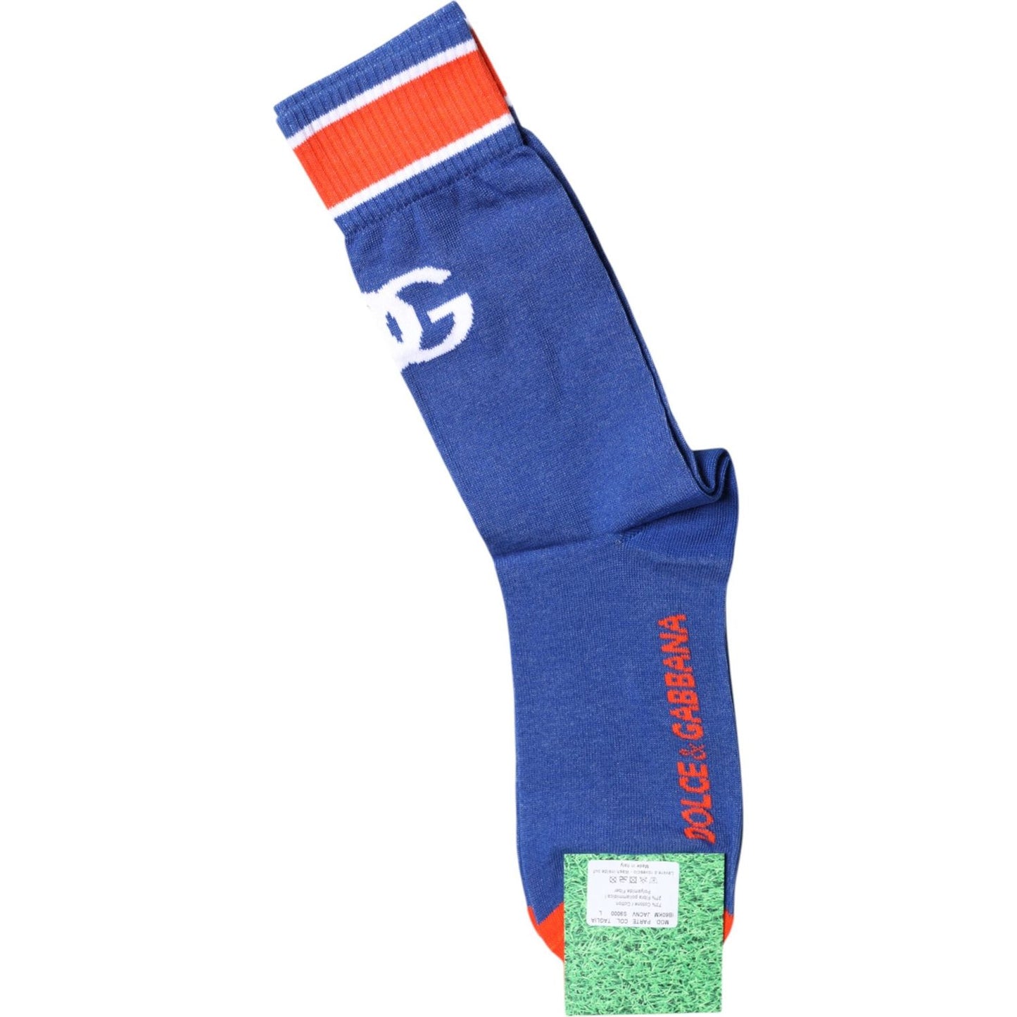 Dolce & Gabbana Blue Cotton DG Logo Print Mid Calf Socks Dolce & Gabbana Dark Slate Blue