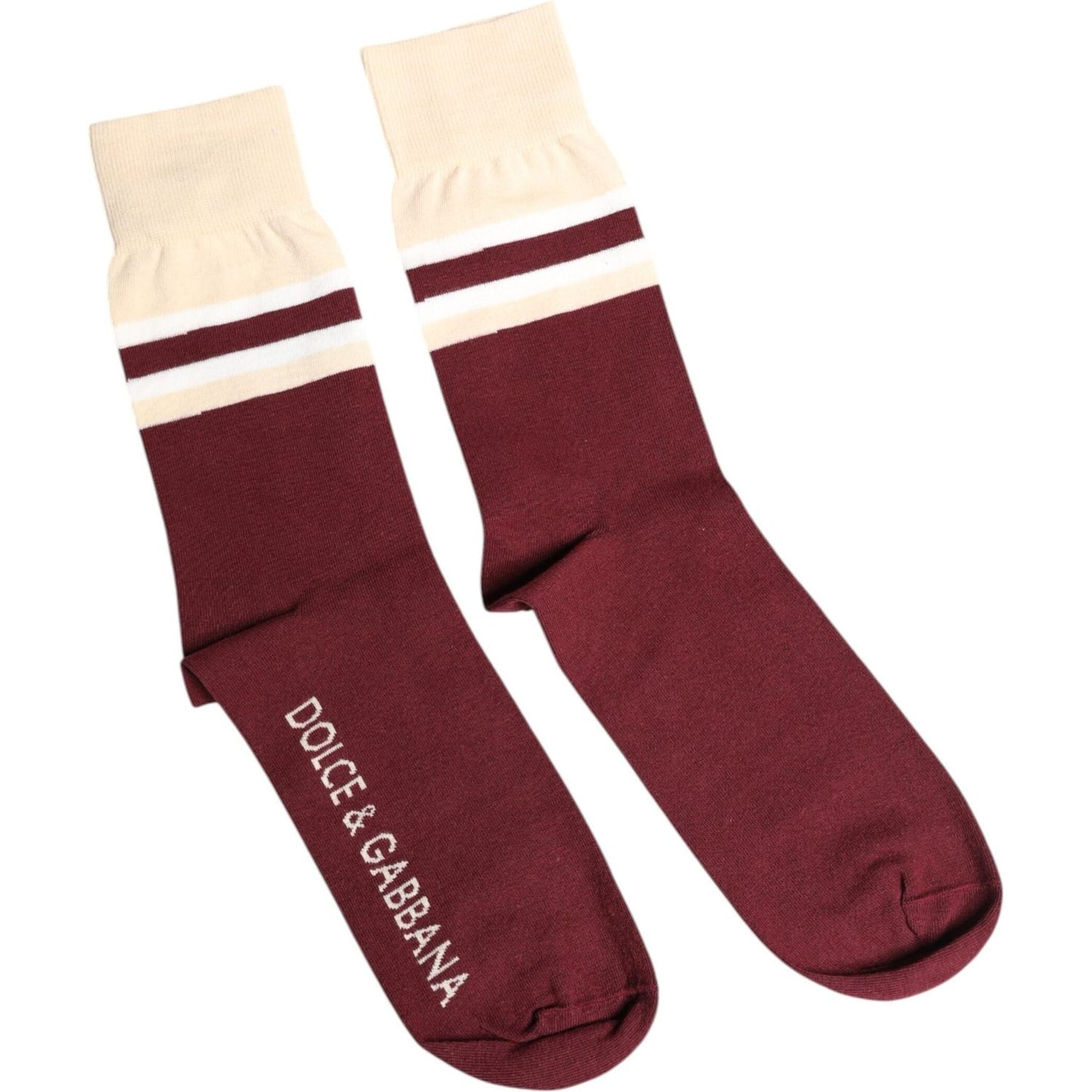 Dolce & Gabbana Burgundy Stretch Logo Print Mid Calf Socks Dolce & Gabbana Saddle Brown