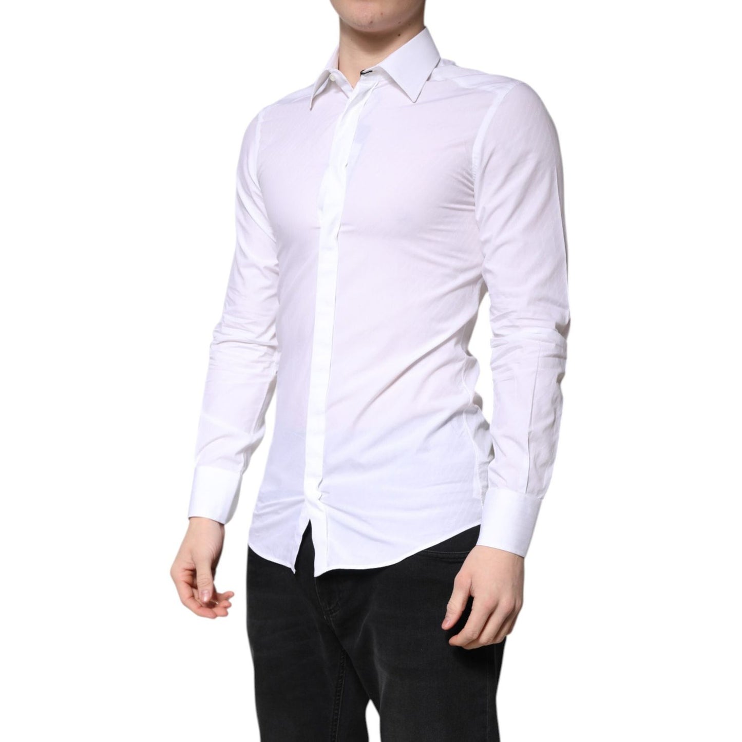 Dolce & Gabbana White Cotton GOLD Dress Formal Collared Shirt TSH86344-38