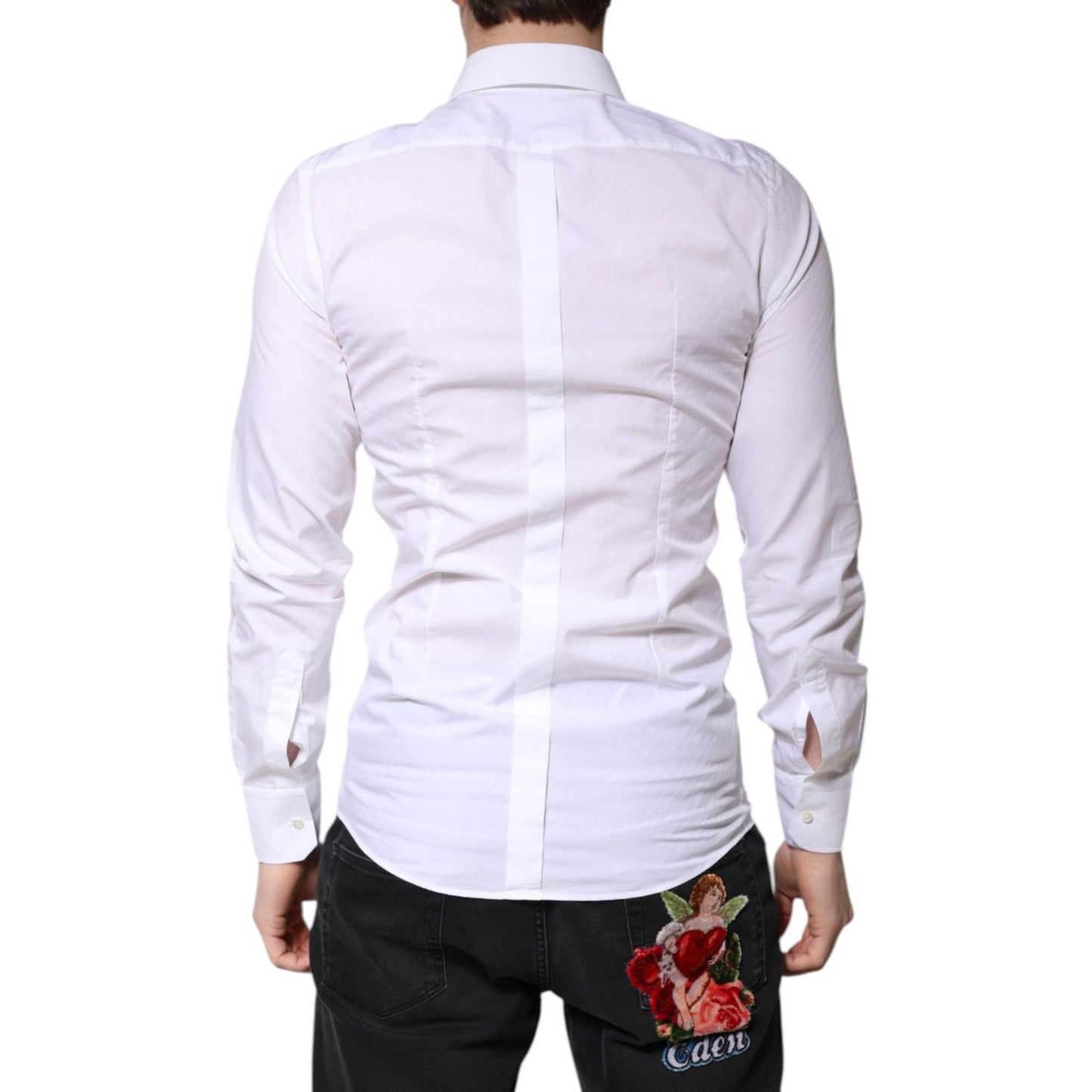 Dolce & Gabbana White Cotton GOLD Dress Formal Collared Shirt TSH86344-38