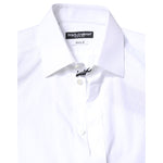 Dolce & Gabbana White Cotton GOLD Dress Formal Collared Shirt TSH86344-38