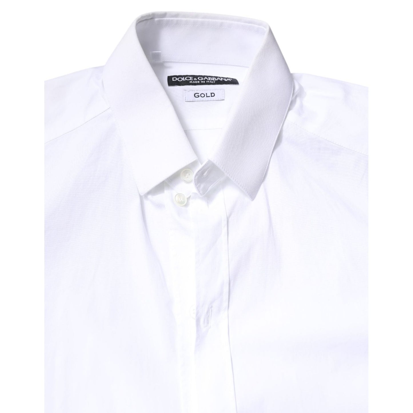 Dolce & Gabbana White Cotton GOLD Dress Formal Collared Shirt TSH86357-38