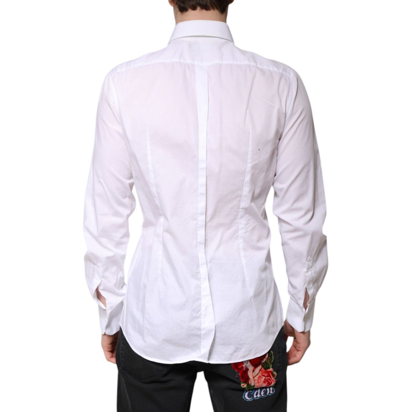 Dolce & Gabbana White GOLD Cotton Poplin Bib Men Dress Shirt TSH86358-41