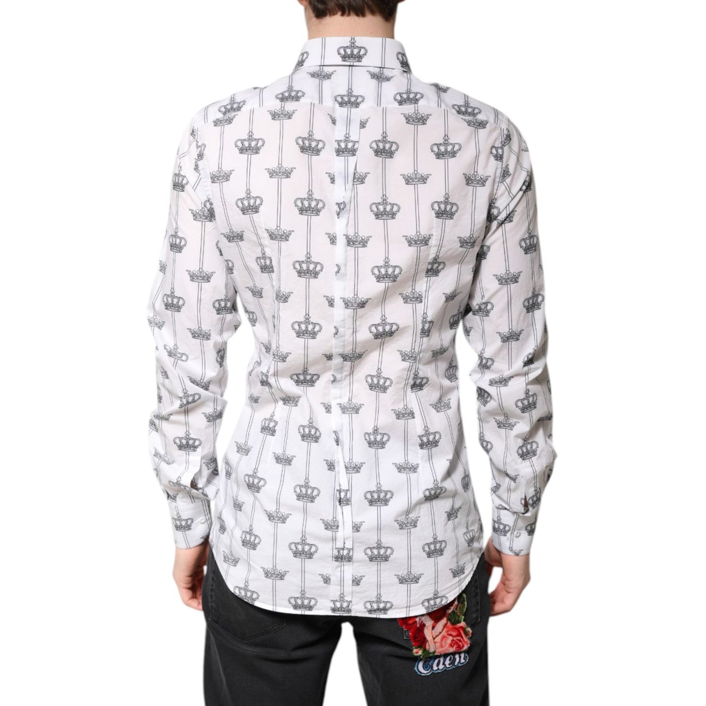 Dolce & Gabbana White Crown Cotton GOLD Formal Dress Shirt TSH86378-40