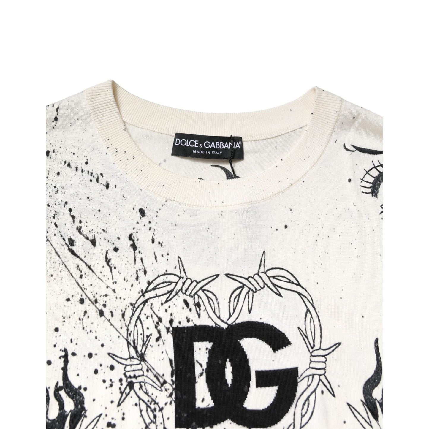 Dolce & Gabbana White Logo Angel Print Women Pullover Sweater THS90376-40