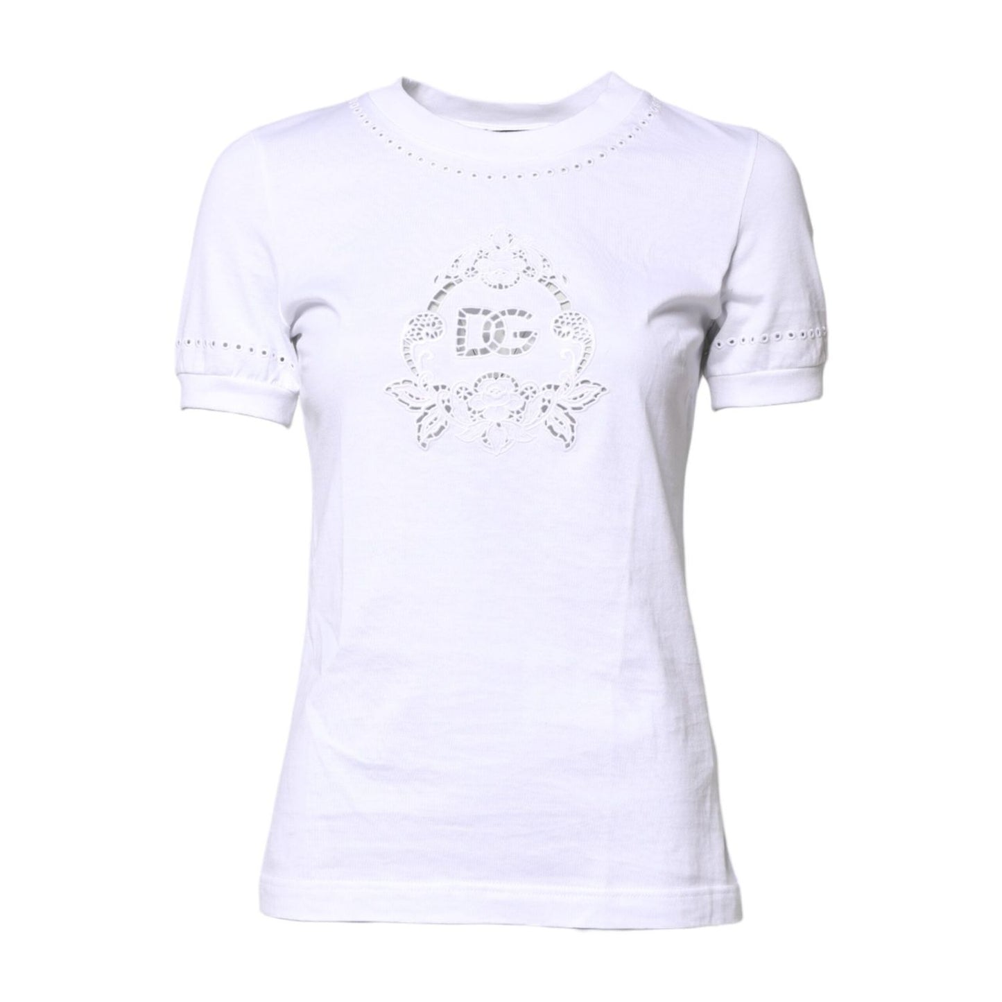 Dolce & Gabbana White Cotton Floral Logo Crew Neck T-shirt THS90384-36