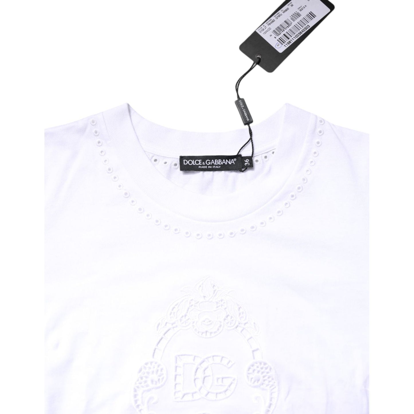 Dolce & Gabbana White Cotton Floral Logo Crew Neck T-shirt THS90384-36