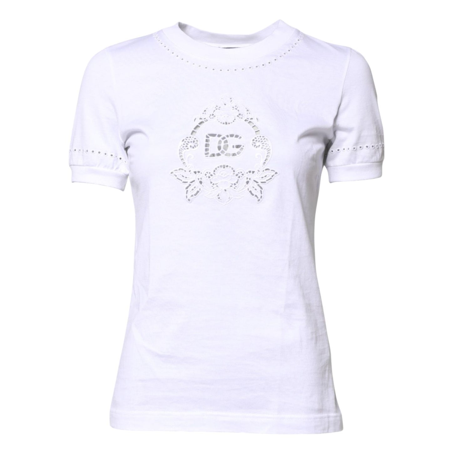 Dolce & Gabbana White Cotton Floral Logo Crew Neck T-shirt THS90384-36