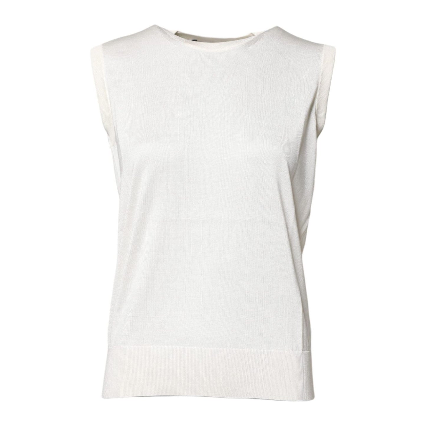 Dolce & Gabbana White Silk Round Neck Sleeveless Tank Top THS90385-36