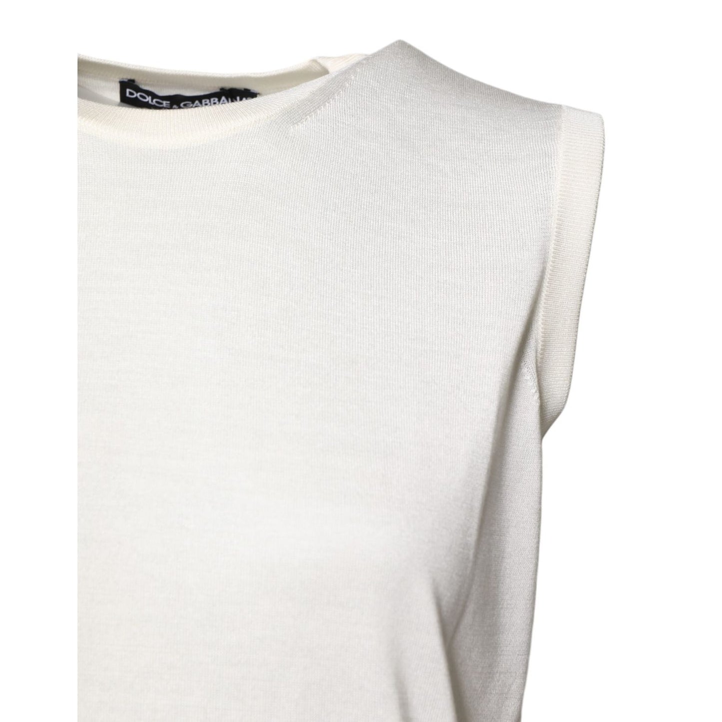 Dolce & Gabbana White Silk Round Neck Sleeveless Tank Top THS90385-36