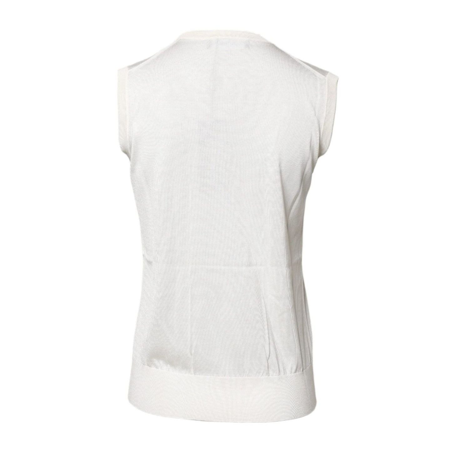 Dolce & Gabbana White Silk Round Neck Sleeveless Tank Top THS90385-36
