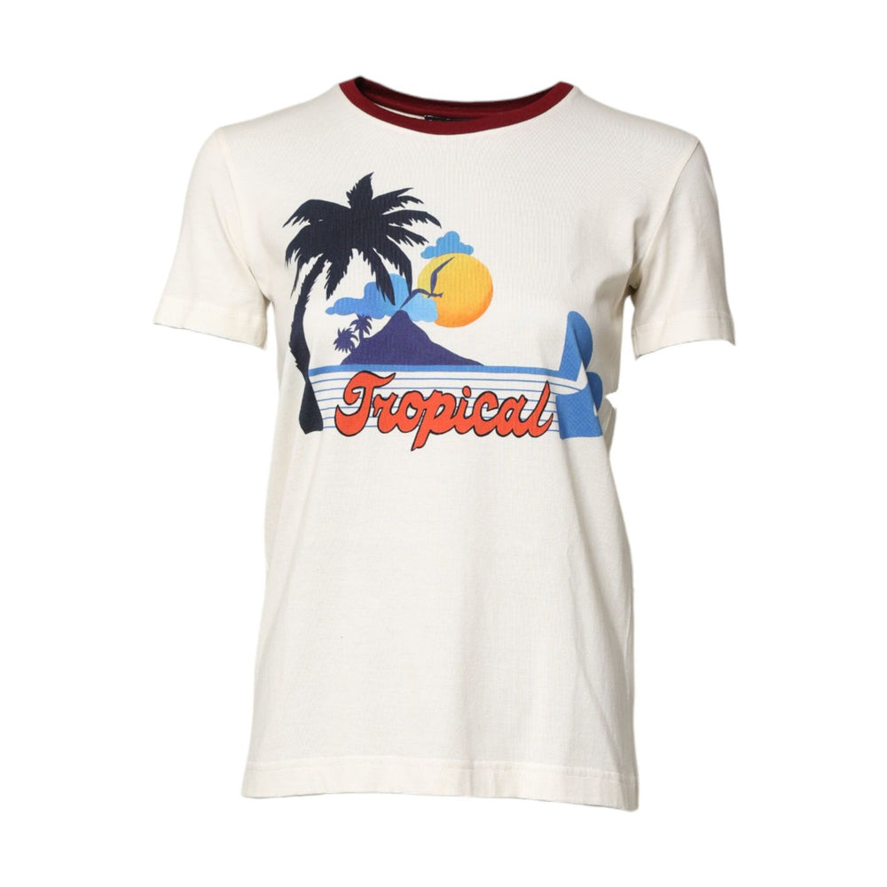 Dolce & Gabbana White Cotton Print Short Sleeves Top T-shirt TSH90388-36