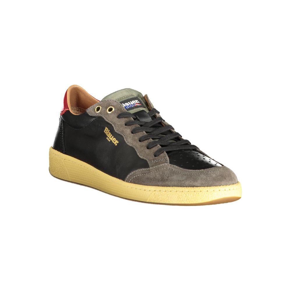 Blauer Black Leather Men Sneaker Blauer Dark Slate Gray