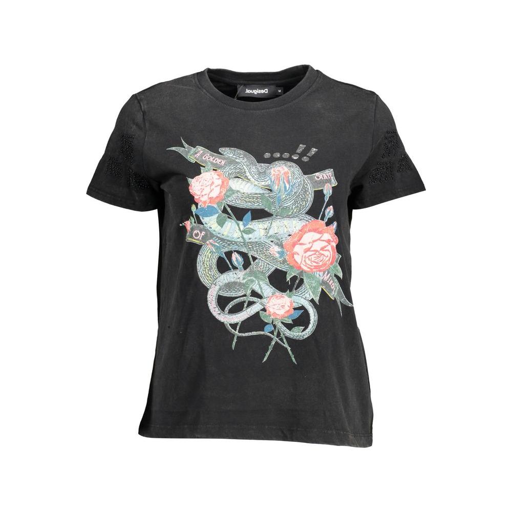 Desigual Black Cotton Women Top Desigual Dark Slate Gray