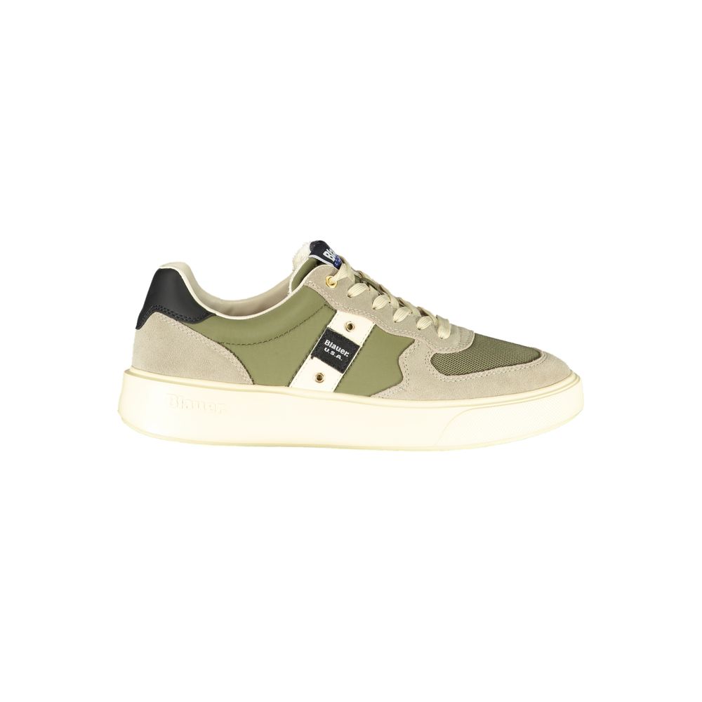 Blauer Green Leather Men Sneaker Blauer Antique White