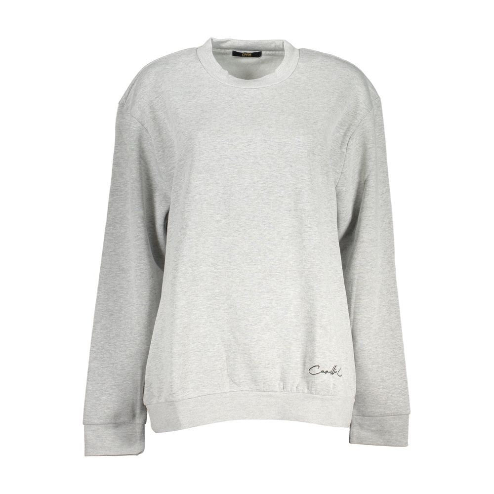 Cavalli Class Chic Gray Embroidered Crew Neck Sweatshirt Cavalli Class Light Gray