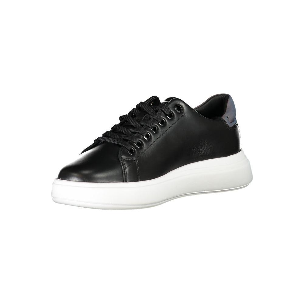 Calvin Klein chic contrasting lace-up sneakers in black with eco-friendly recycled leather and modern design.