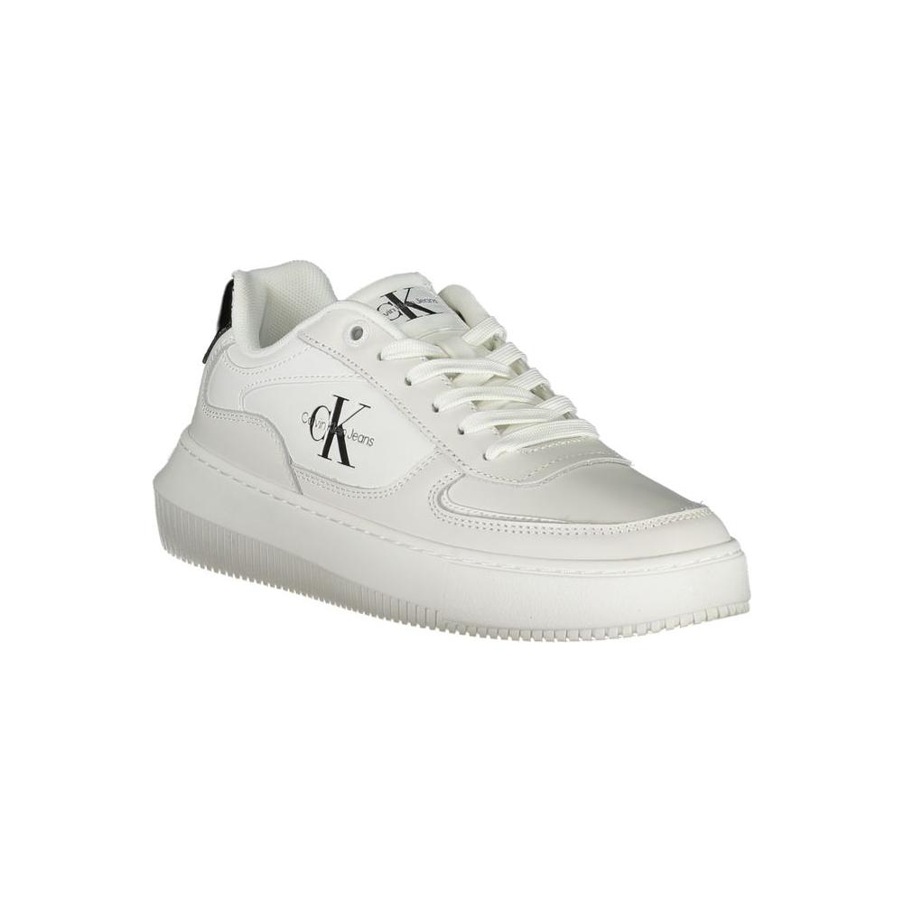 Calvin Klein white lace-up sneakers with contrast details and branded accents made from recycled materials.