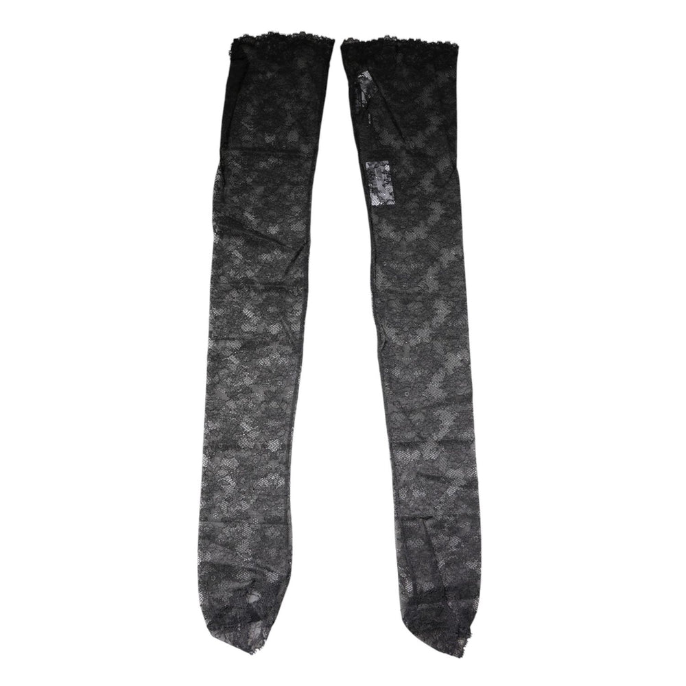 Dolce & Gabbana Black Floral Lace Cotton Stretch Stockings Socks SCS2269-M