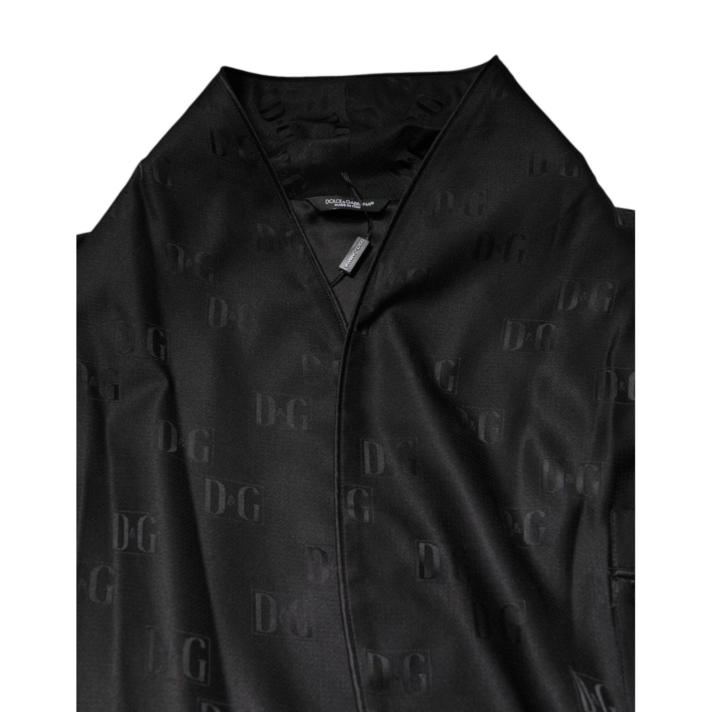 Dolce & Gabbana Black Silk DG Logo Men Wrap Robe Coat Jacket JKT41427-46