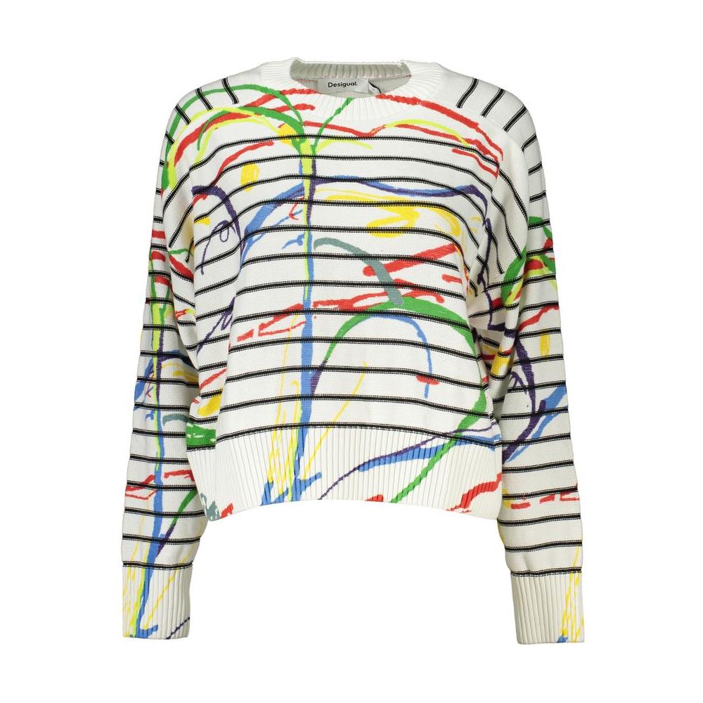 Desigual Chic Contrast Detail Crew Neck Sweater Desigual Light Gray