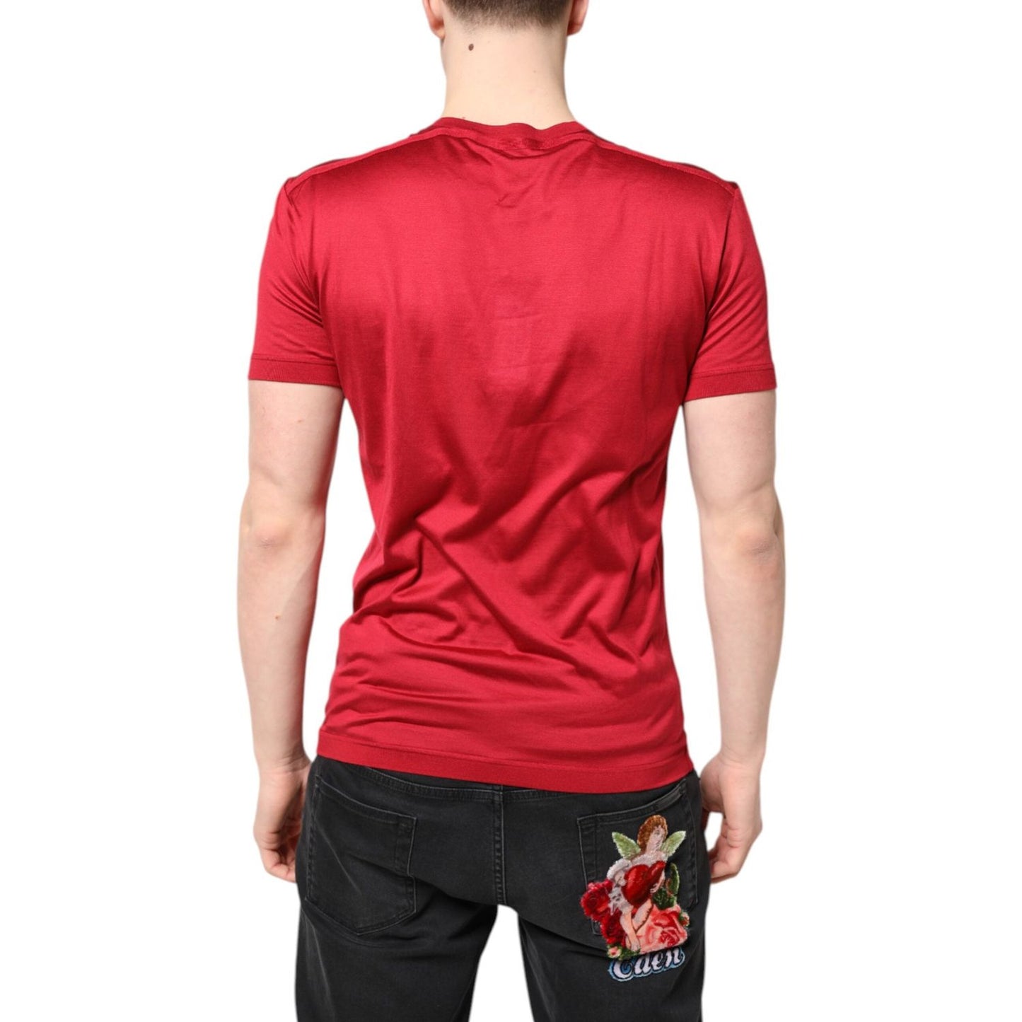 Dolce & Gabbana Red Silk DG Crown Logo Short Sleeve T-shirt TSH90325-44