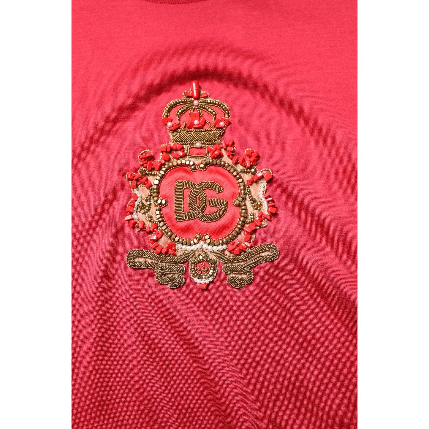 Dolce & Gabbana Red Silk DG Crown Logo Short Sleeve T-shirt TSH90325-44