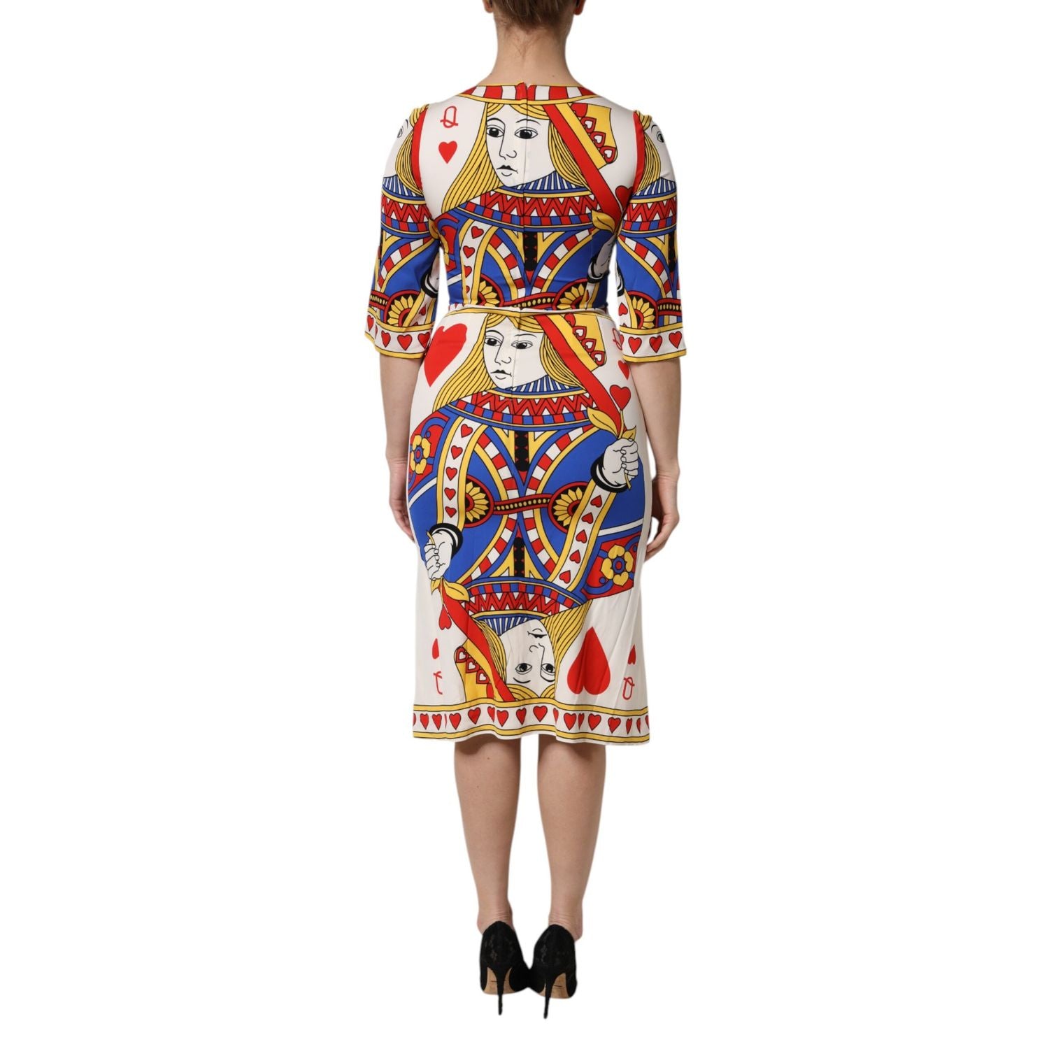 Dolce & Gabbana White Queen Of Heart Short Sleeve Midi Dress