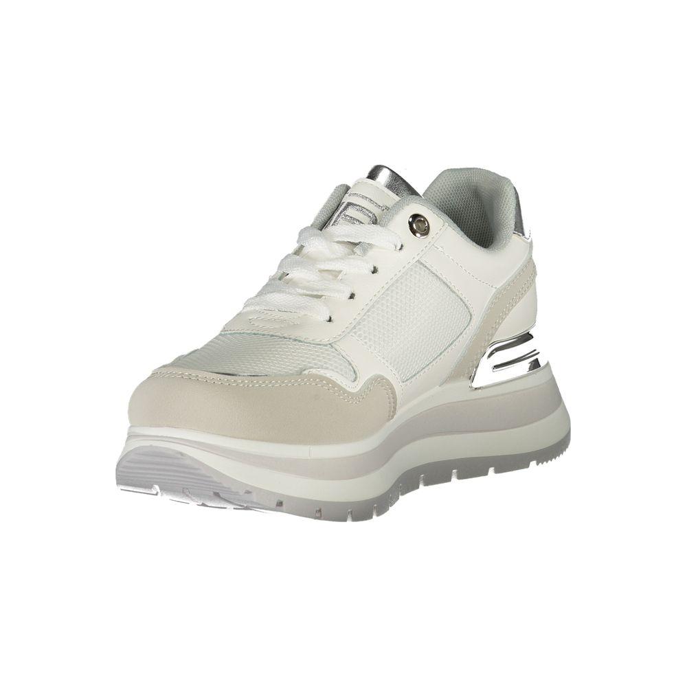 Laura Biagiotti white polyester women's sneaker with side zip and removable footbed, showcasing modern design and comfort.