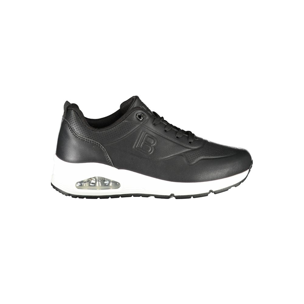 Laura Biagiotti black polyester women's sneaker with lace-up design and removable footbed, featuring brand logo and contrasting details.
