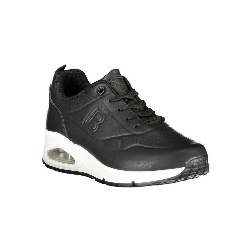 Laura Biagiotti black polyester women’s sneaker with lace-up design and logo, featuring contrasting details and removable footbed.