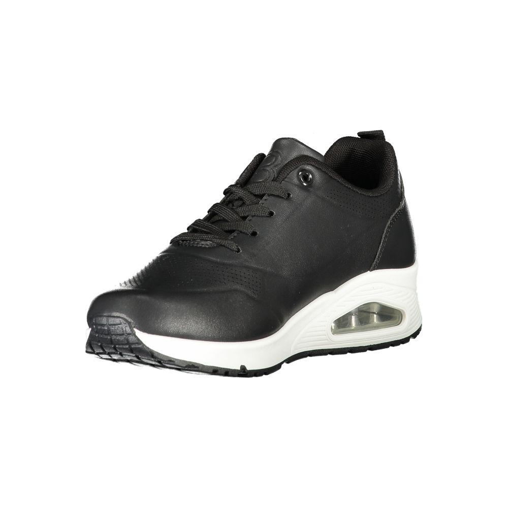Laura Biagiotti black polyester women's sneaker with white sole and lace-up design.