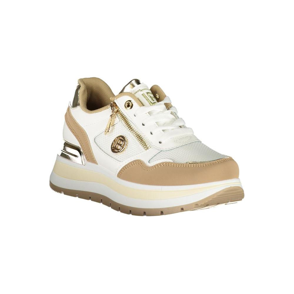 Laura Biagiotti beige polyester women's sneaker with nubuck accents and side zip, showcasing high fashion and comfort.