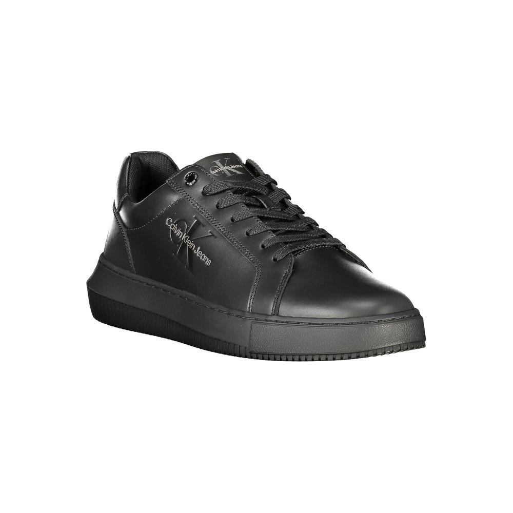 Calvin Klein black sneaker with laces, logo, contrast details, and removable footbed, made from 50% recycled thermoplastic rubber.