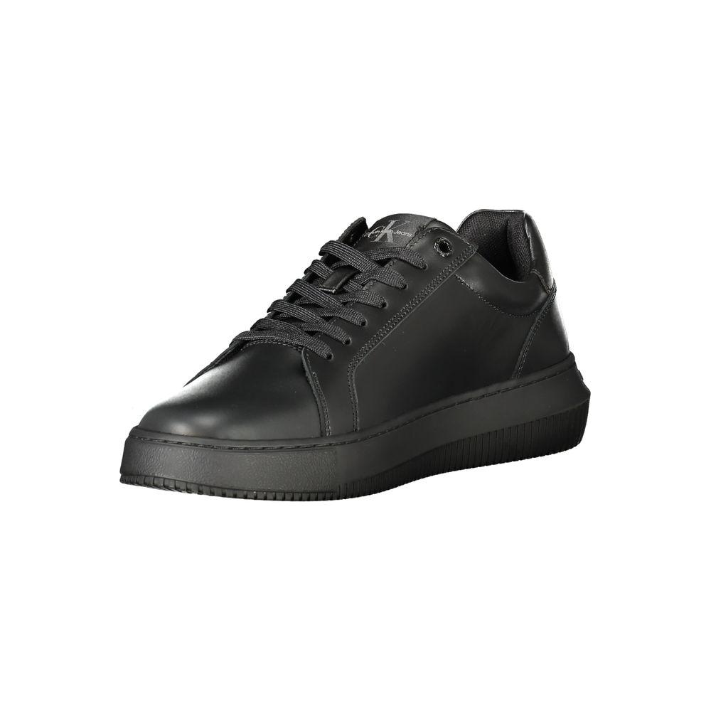 Calvin Klein black polyester sneaker with laces, contrasting details, and removable footbed, made from recycled thermoplastic rubber.