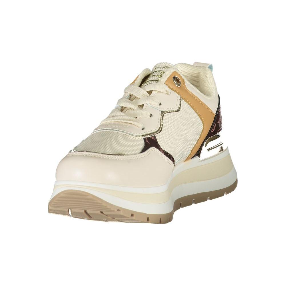 Laura Biagiotti beige polyester women sneaker with lace-up design, contrasting details, and calf leather accents.