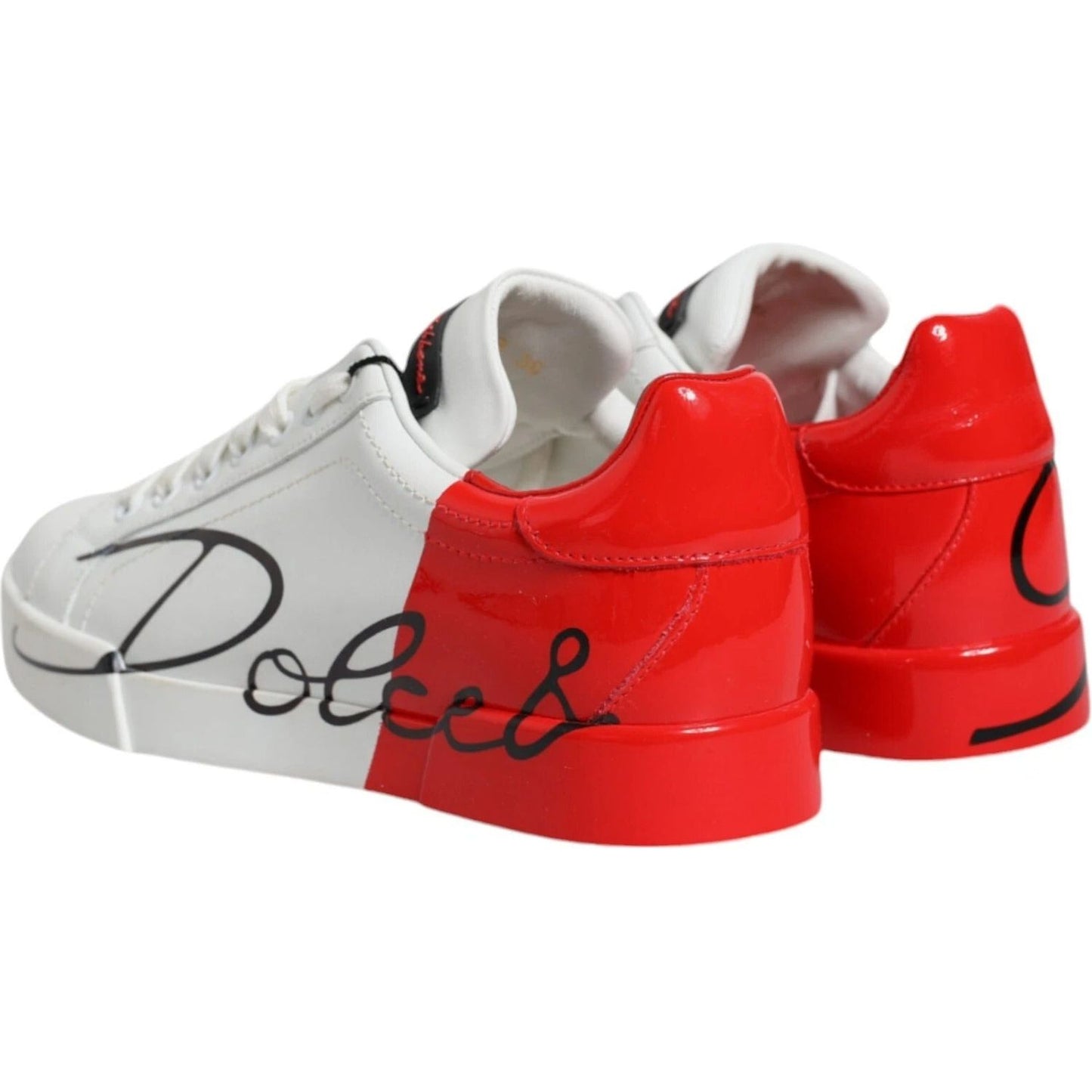 Dolce & Gabbana White Red Portofino Low Top Sneakers Shoes