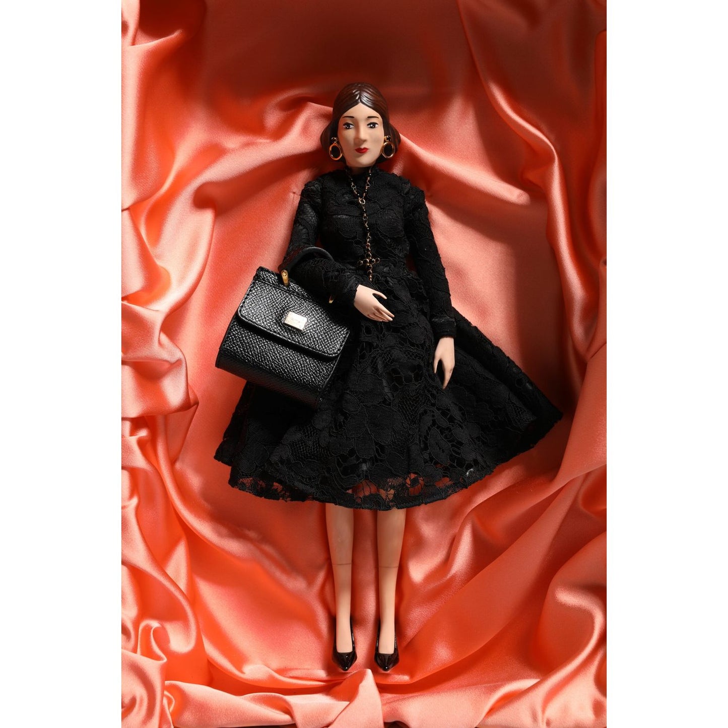 Dolce & Gabbana Black Dress Ceramic Porcelain Fashion Leather Sicily Dolls SMY11084